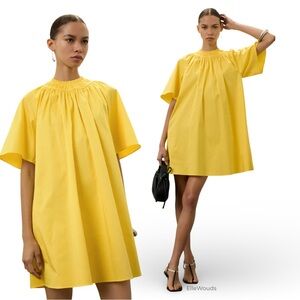 Roksanda Yellow Smocked-Yoke A-Line Mini Dress Size Small $355